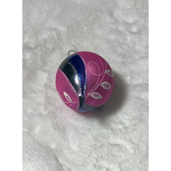 Mercury Glass Christmas Ornament Pink Blue Green Stripes White Glitter Poland - Picture 6 of 10